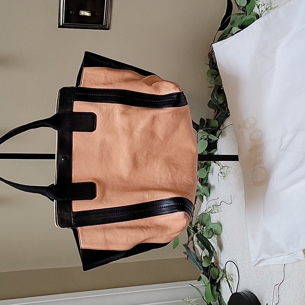 Authentic Chloe Alison Soft Leather Tote in Salmon with Black Leather Trim